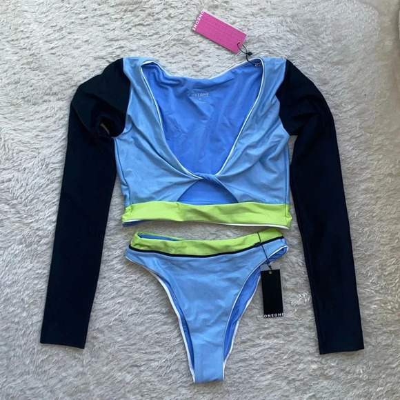 NWT OneOne Swimwear Bikini Set Hawaii Karen Paulina Long Sleeve High Waist NEW - Picture 2 of 12